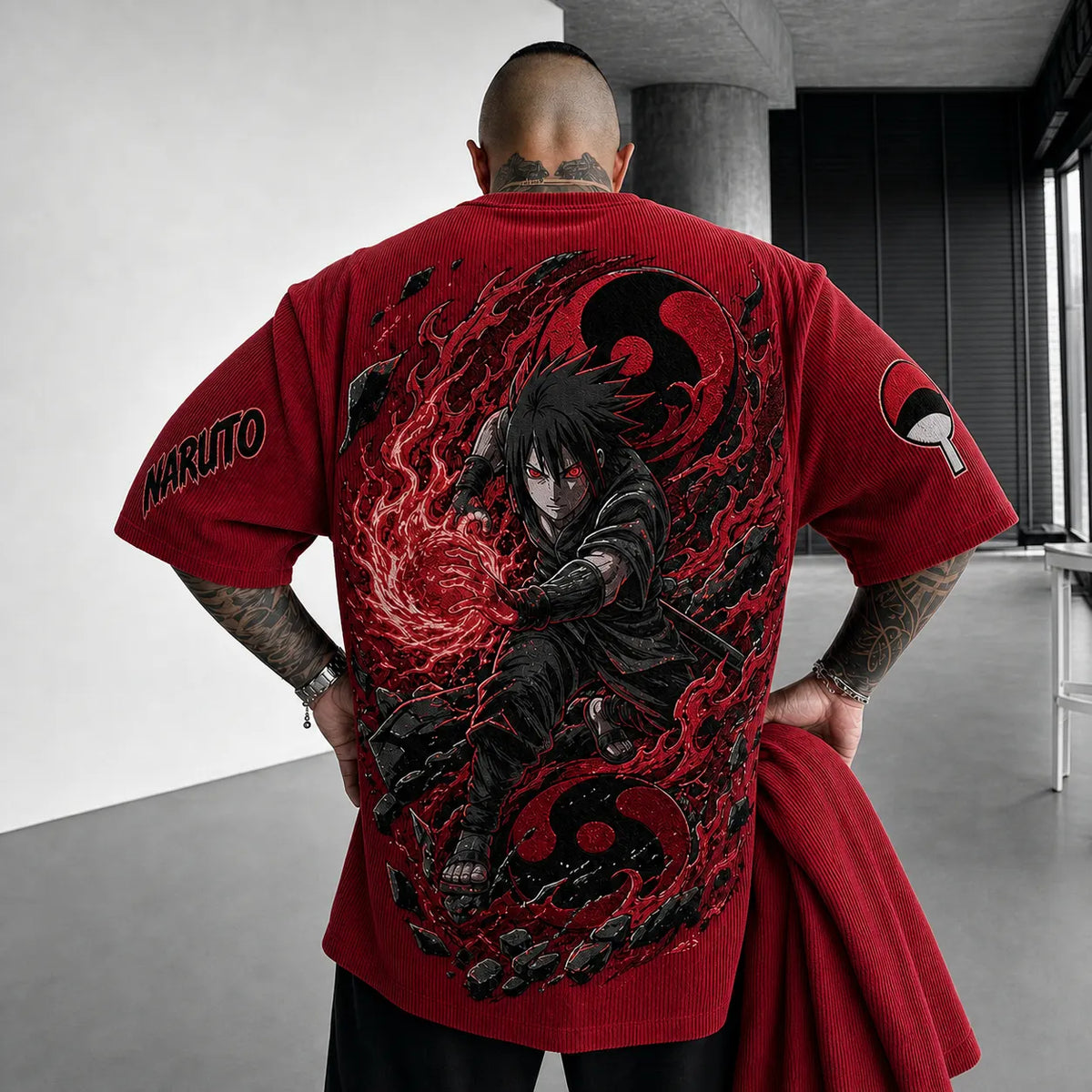 Naruto Unisex Anime-Style Retro Corduroy Oversized T-Shirt