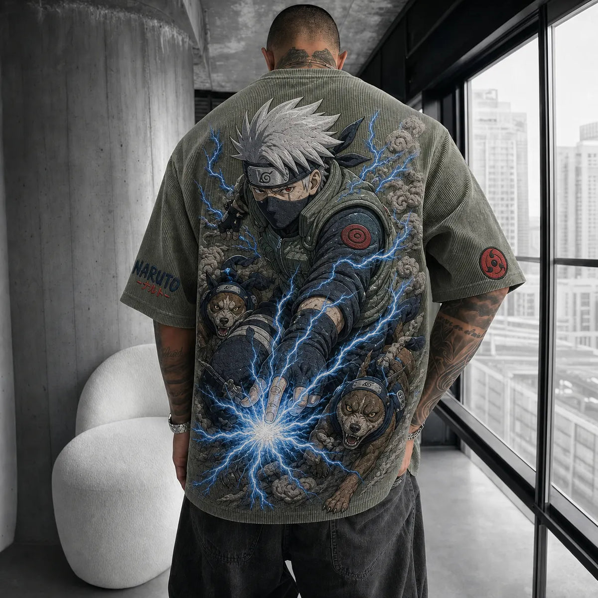 Naruto Unisex Anime-Style Retro Corduroy Oversized T-Shirt