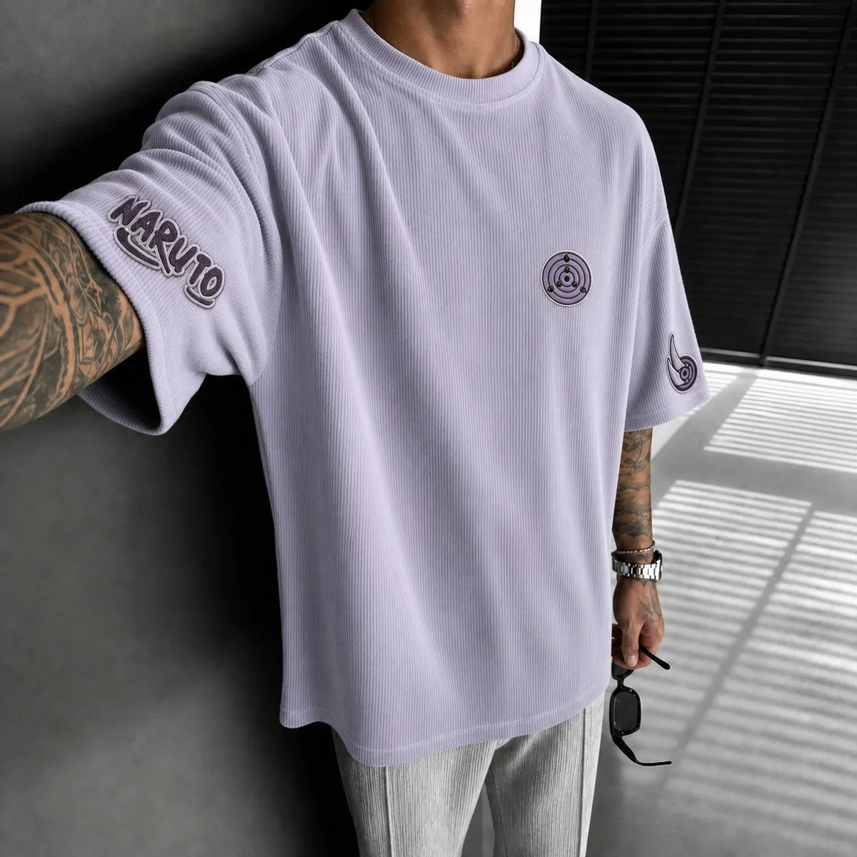Naruto Unisex Anime-Style Retro Corduroy Oversized T-Shirt