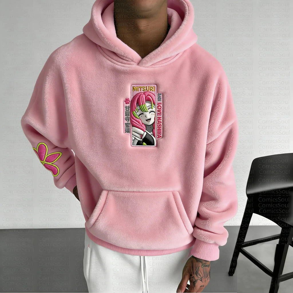 Demon Slayer Color-blocked Corduroy Hooded Sweatshirt