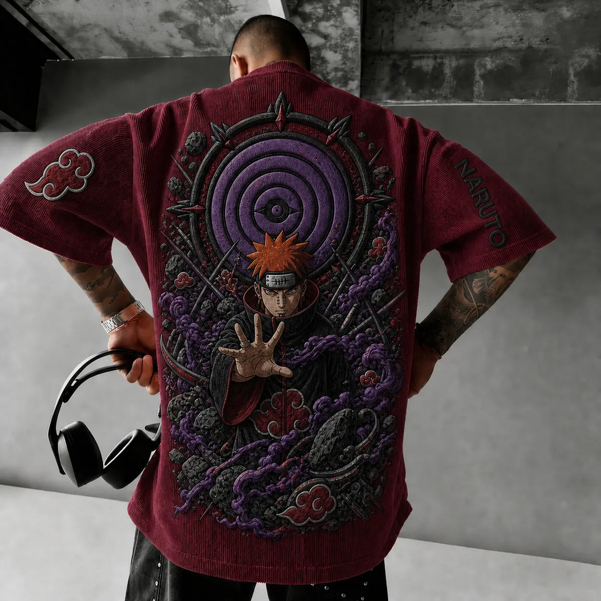 Naruto Unisex Anime-Style Retro Corduroy Oversized T-Shirt