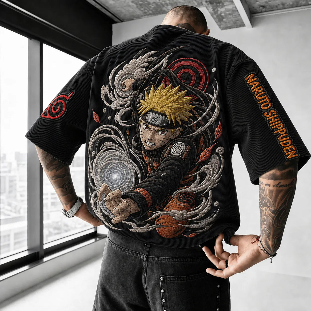 Naruto Unisex Anime-Style Retro Corduroy Oversized T-Shirt
