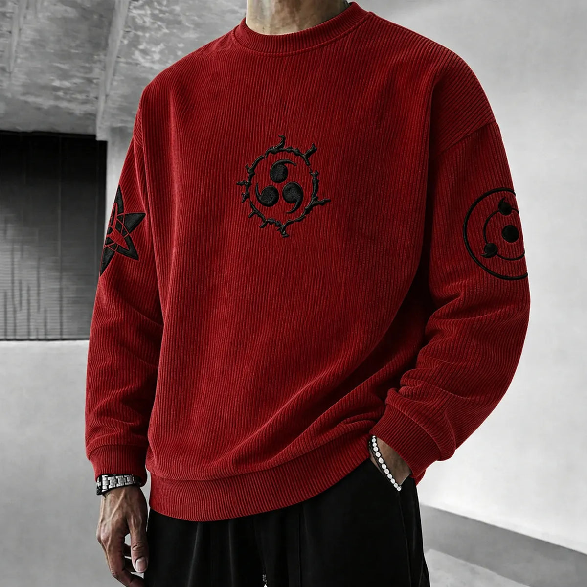 Naruto Unisex Retro Corduroy Sweatshirt In Anime Style
