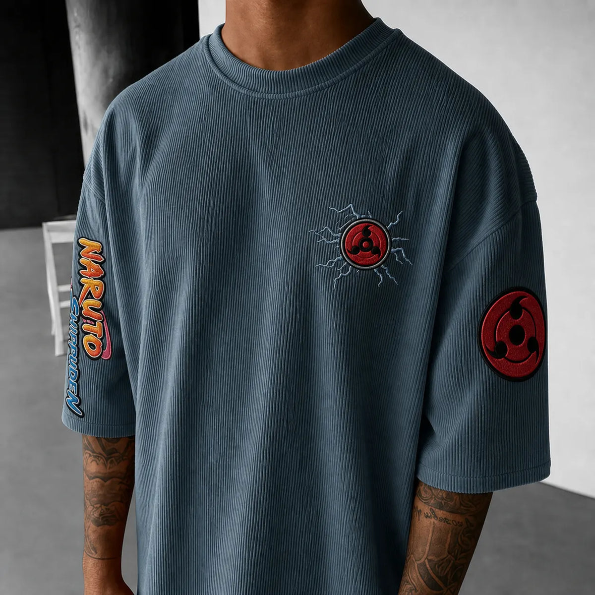 Naruto Unisex Anime-Style Retro Corduroy Oversized T-Shirt