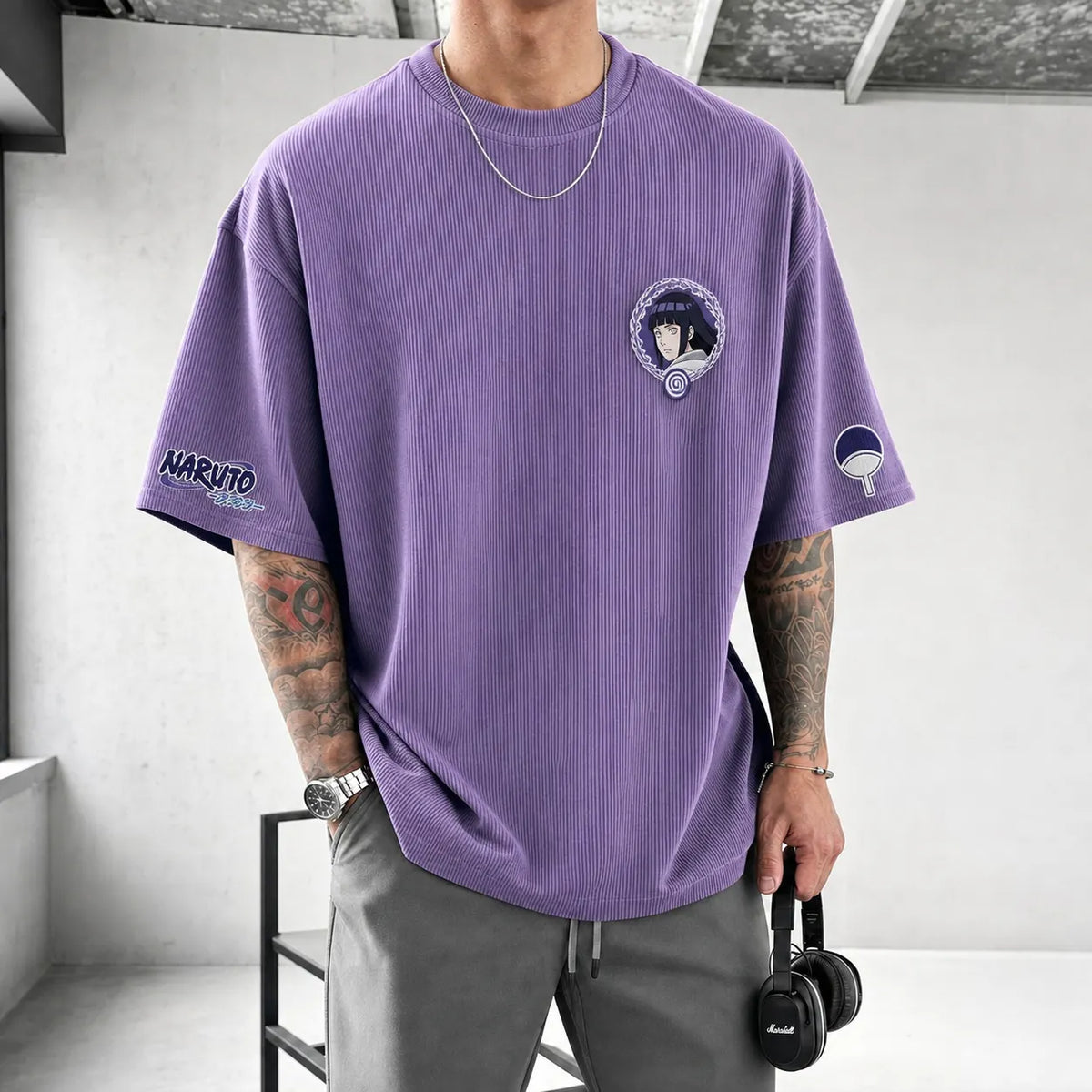 Naruto Unisex Anime-Style Retro Corduroy Oversized T-Shirt