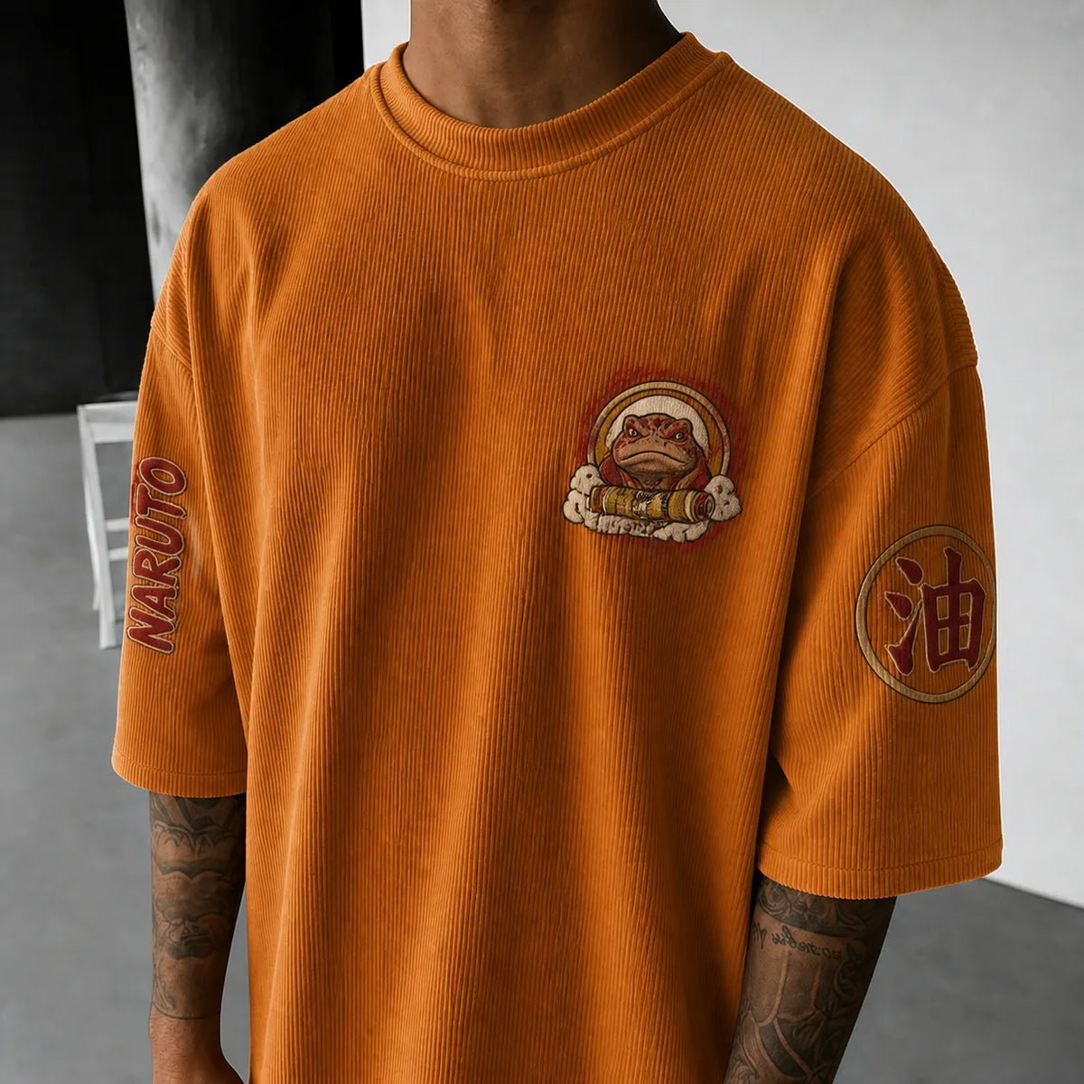 Naruto Unisex Anime-Style Retro Corduroy Oversized T-Shirt
