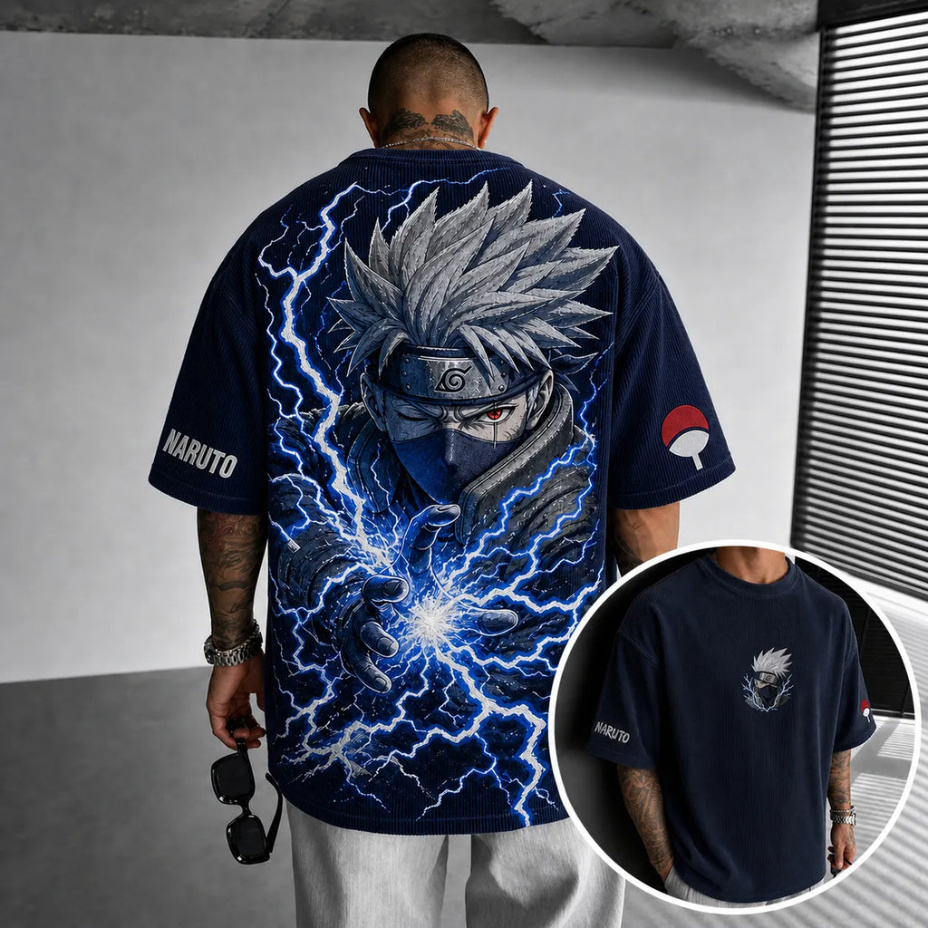 Naruto Unisex Anime-Style Retro Corduroy Oversized T-Shirt