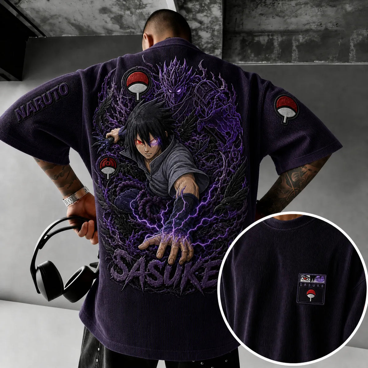 Naruto Unisex Anime-Style Retro Corduroy Oversized T-Shirt