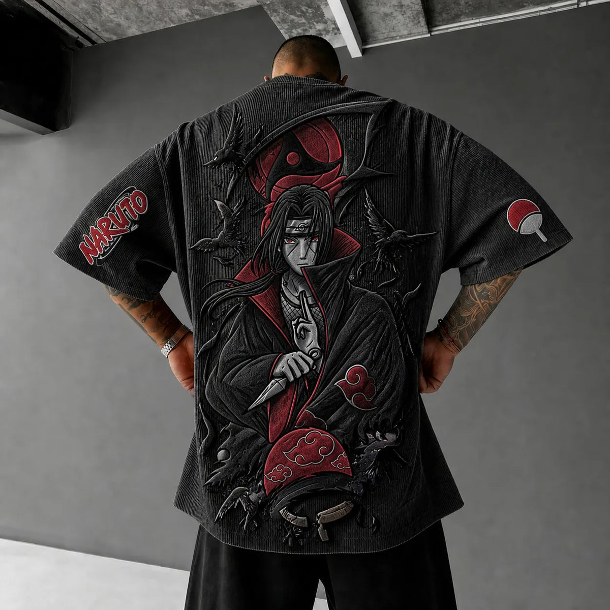 Naruto Unisex Anime-Style Retro Corduroy Oversized T-Shirt