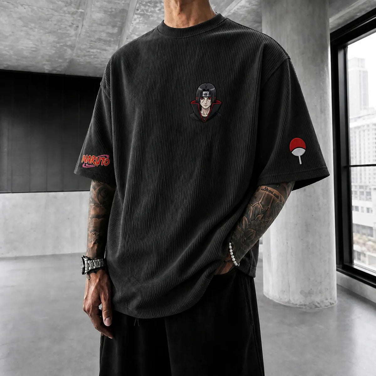 Naruto Unisex Anime-Style Retro Corduroy Oversized T-Shirt