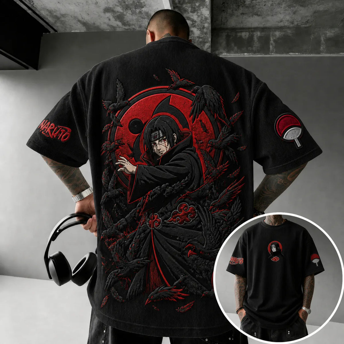 Naruto Unisex Anime-Style Retro Corduroy Oversized T-Shirt