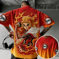 Demon Slayer Unisex Oversized Anime-Print Vertical-Stripe Short-Sleeve T-Shirt