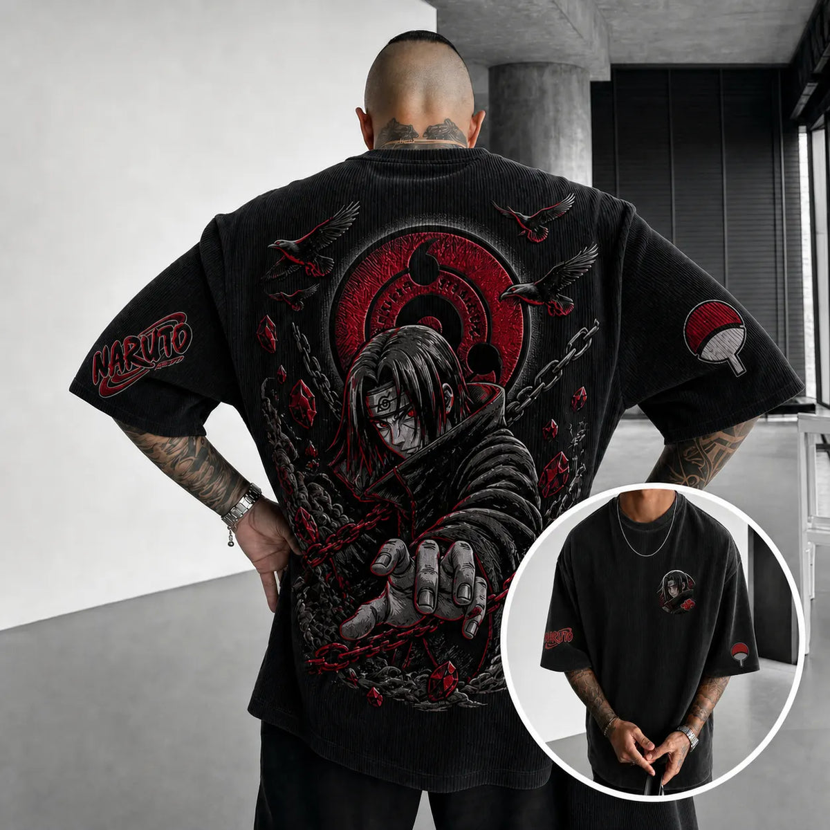 Naruto Unisex Anime-Style Retro Corduroy Oversized T-Shirt
