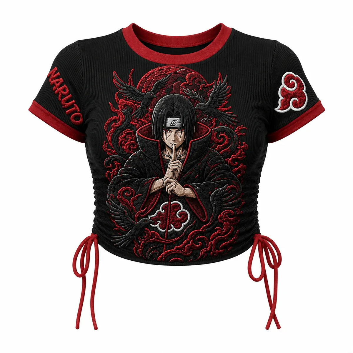 Naruto Women's Slim-Fit Short-Sleeve T-Shirt With Anime Print And Side Drawstrings
