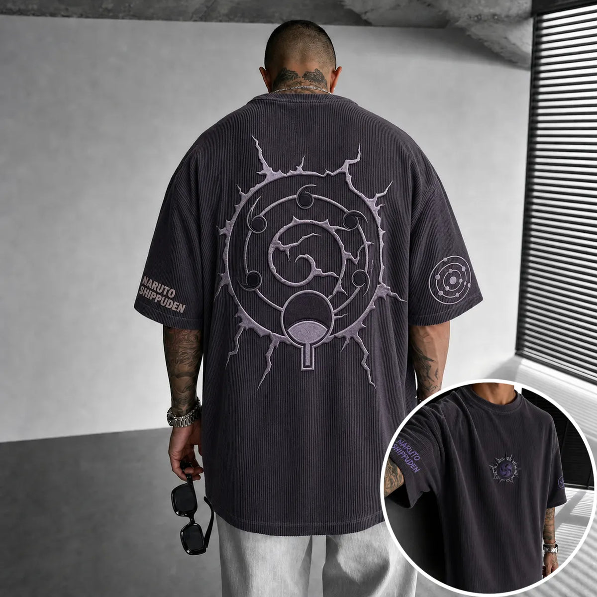 Naruto Unisex Anime-Style Retro Corduroy Oversized T-Shirt