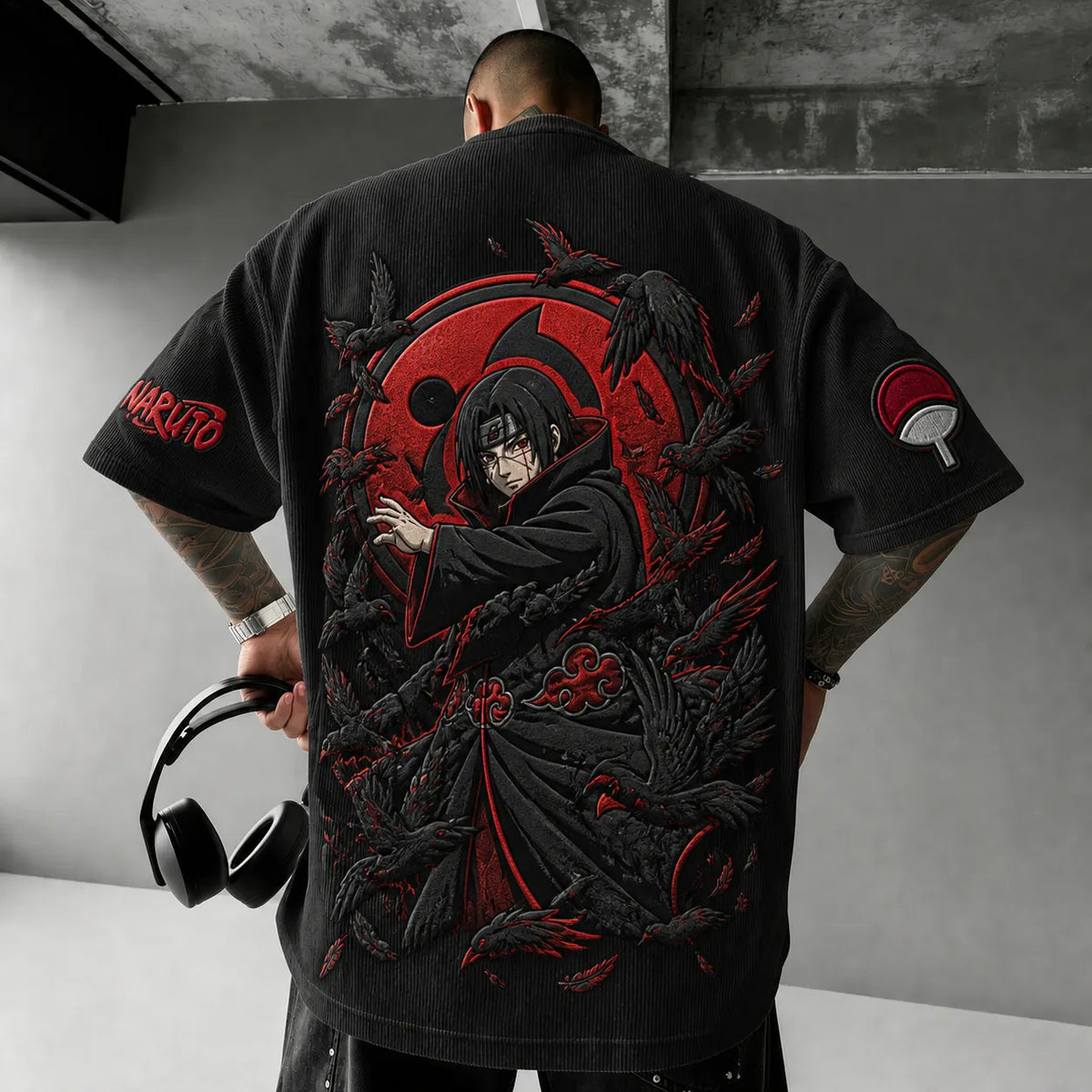 Naruto Unisex Anime-Style Retro Corduroy Oversized T-Shirt
