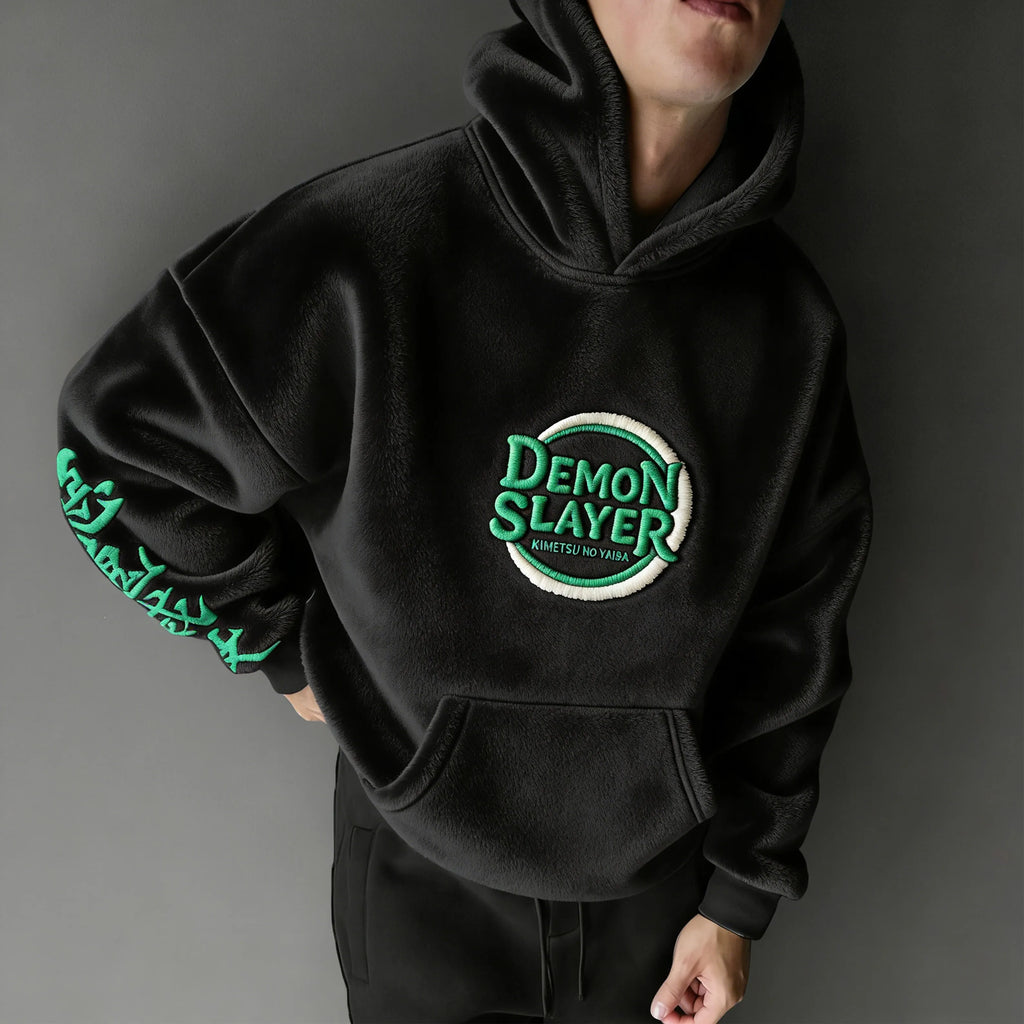 Demon Slayer Color-blocked Corduroy Hooded Sweatshirt