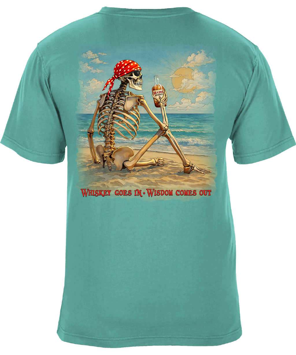 Whiskey Goes in Wisdom Comes Out Beach T-Shirt