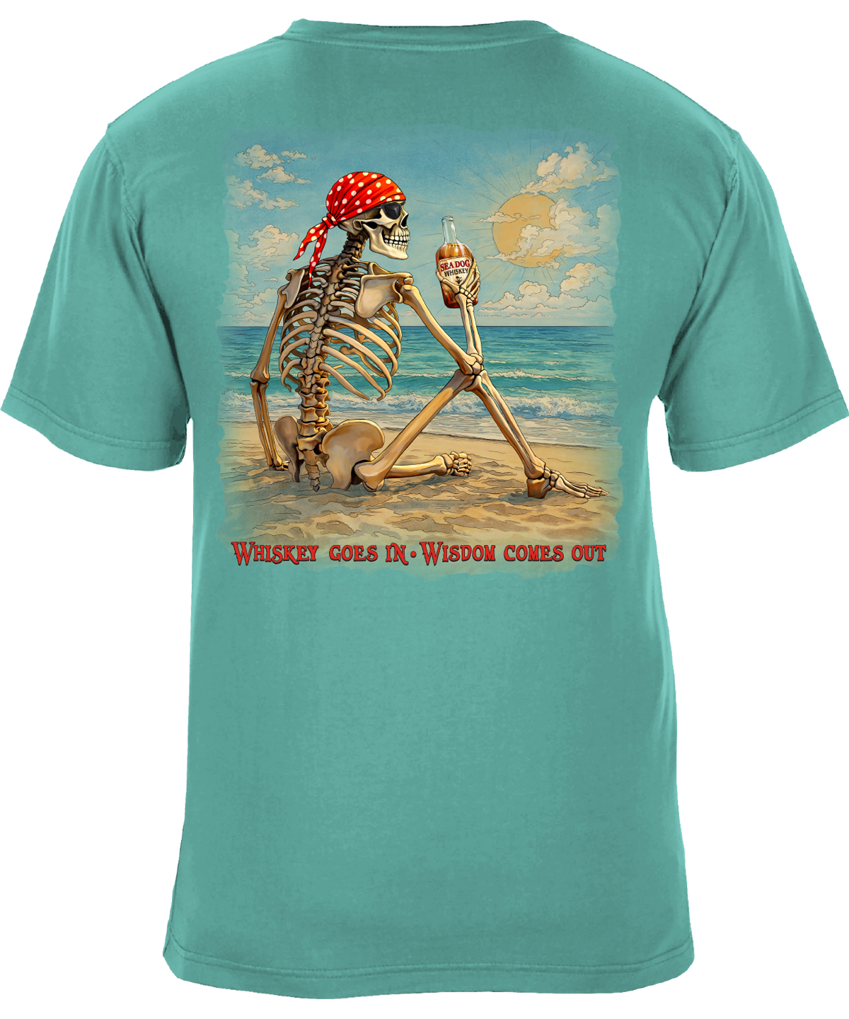 Whiskey Goes in Wisdom Comes Out Beach T-Shirt