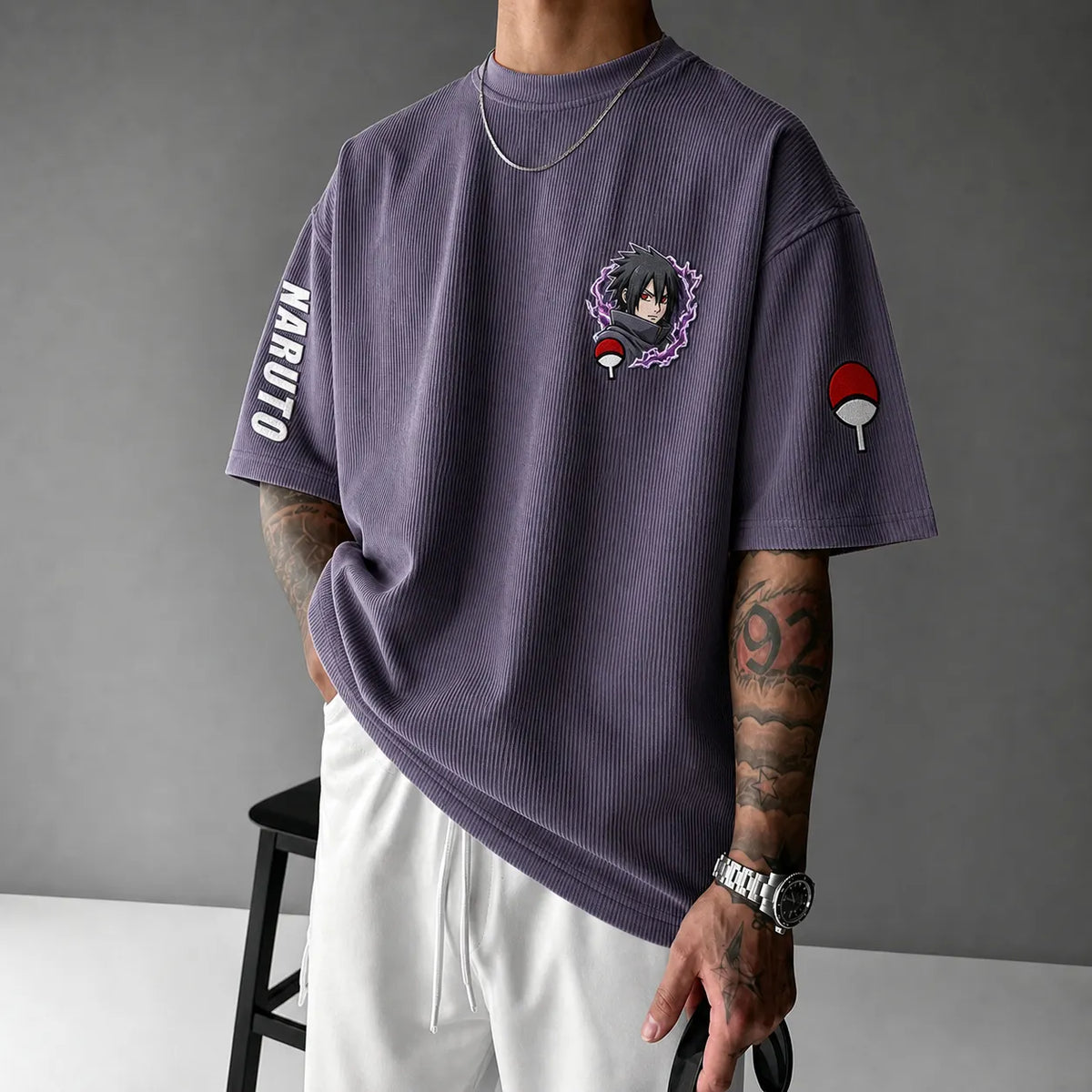 Naruto Unisex Anime-Style Retro Corduroy Oversized T-Shirt