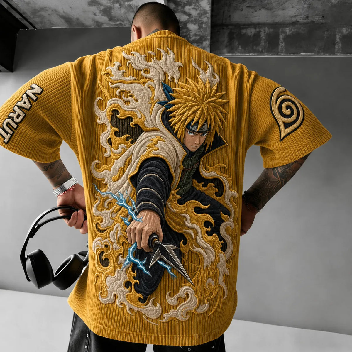 Naruto Unisex Anime-Style Retro Corduroy Oversized T-Shirt