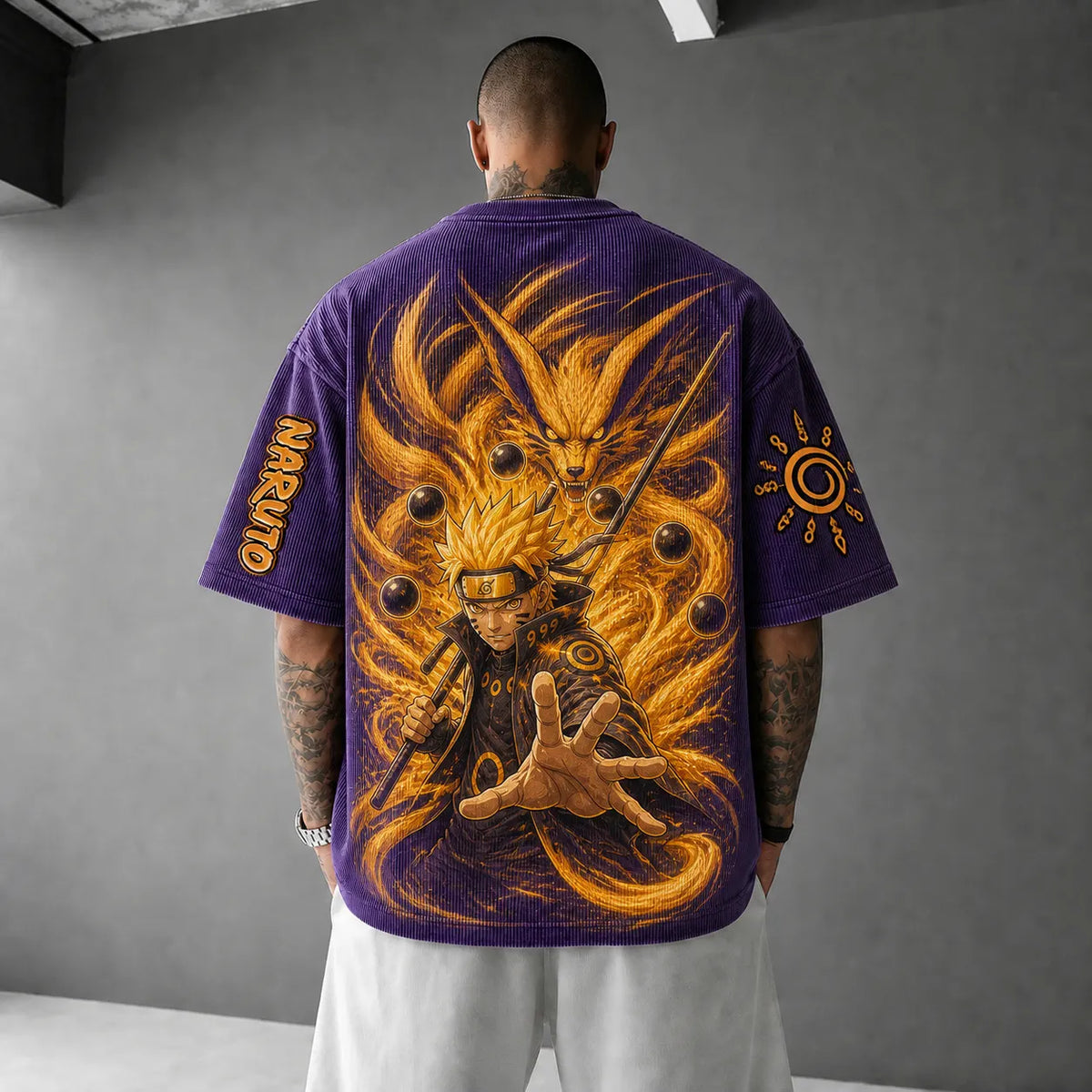 Naruto Unisex Anime-Style Retro Corduroy Oversized T-Shirt