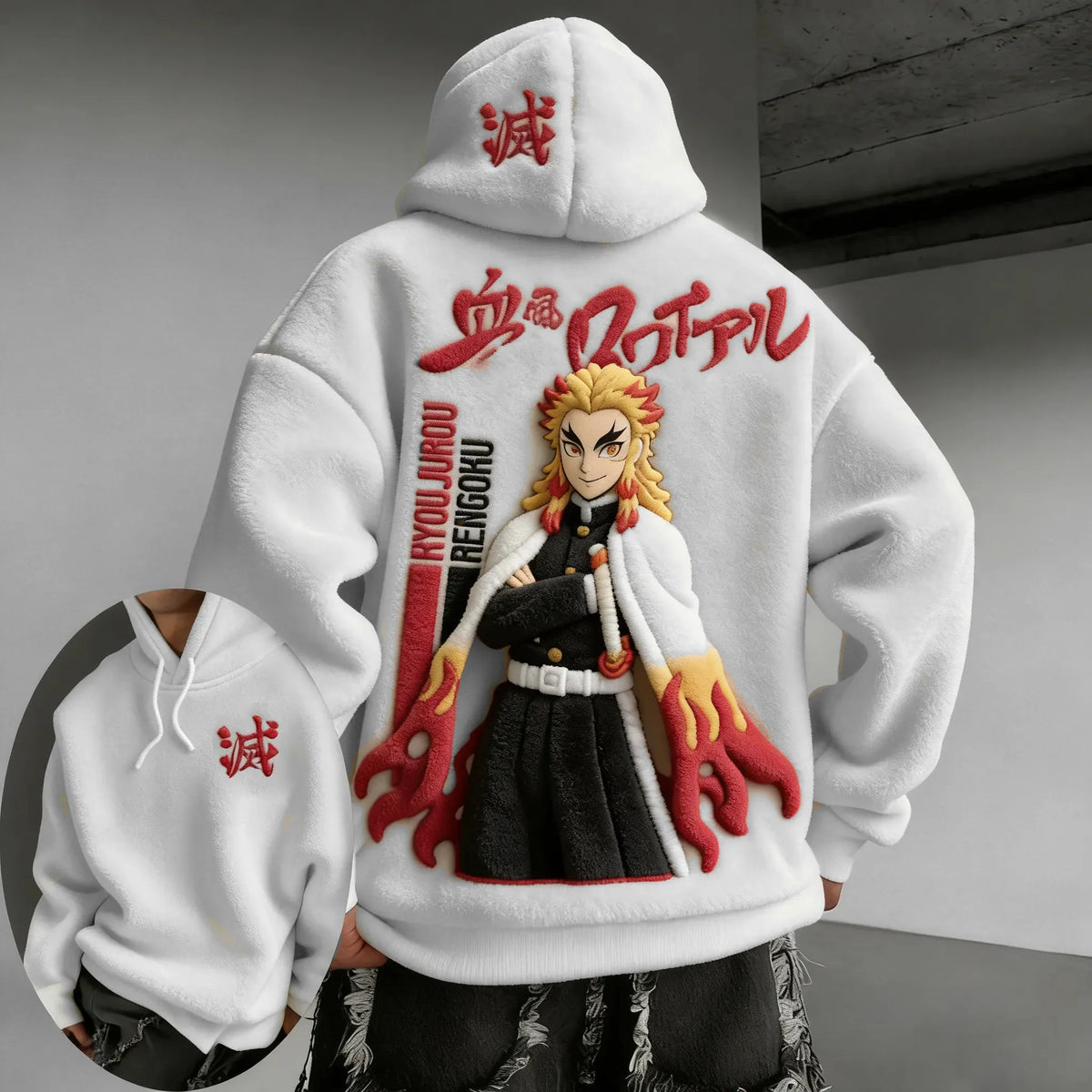 Demon Slayer Color-blocked Corduroy Hooded Sweatshirt