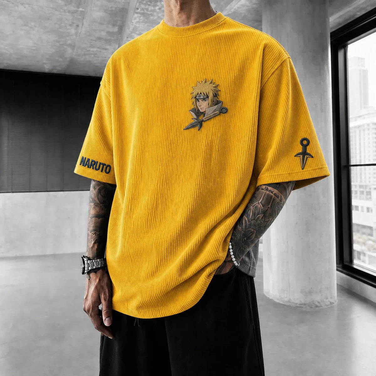 Naruto Unisex Anime-Style Retro Corduroy Oversized T-Shirt