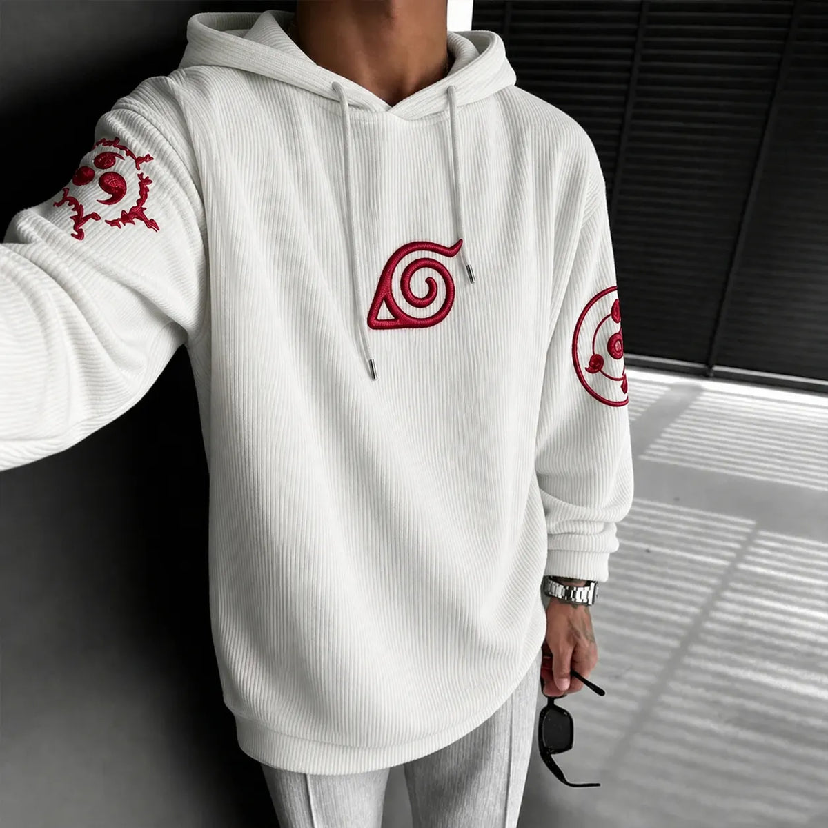 Naruto Unisex Retro Corduroy Hoodie With Anime-style Graphics