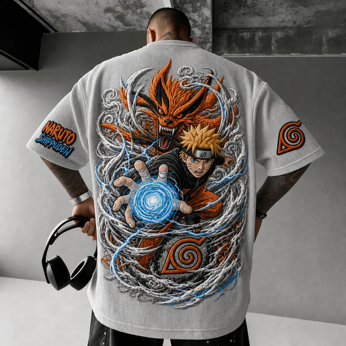 Naruto Unisex Anime-Style Retro Corduroy Oversized T-Shirt