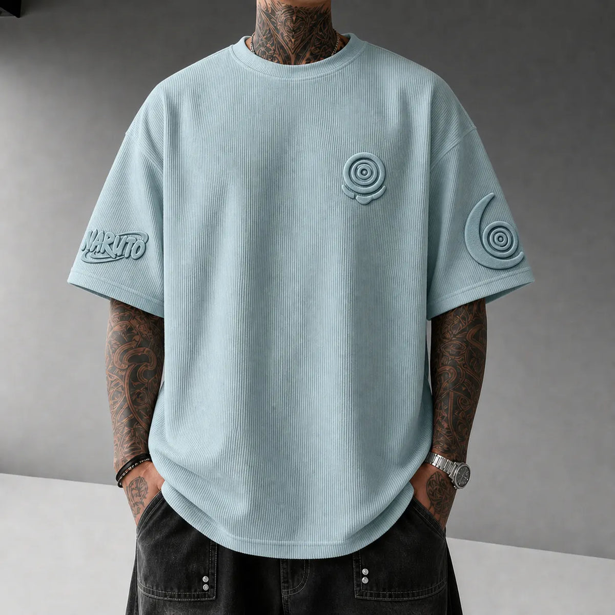 Naruto Unisex Anime-Style Retro Corduroy Oversized T-Shirt