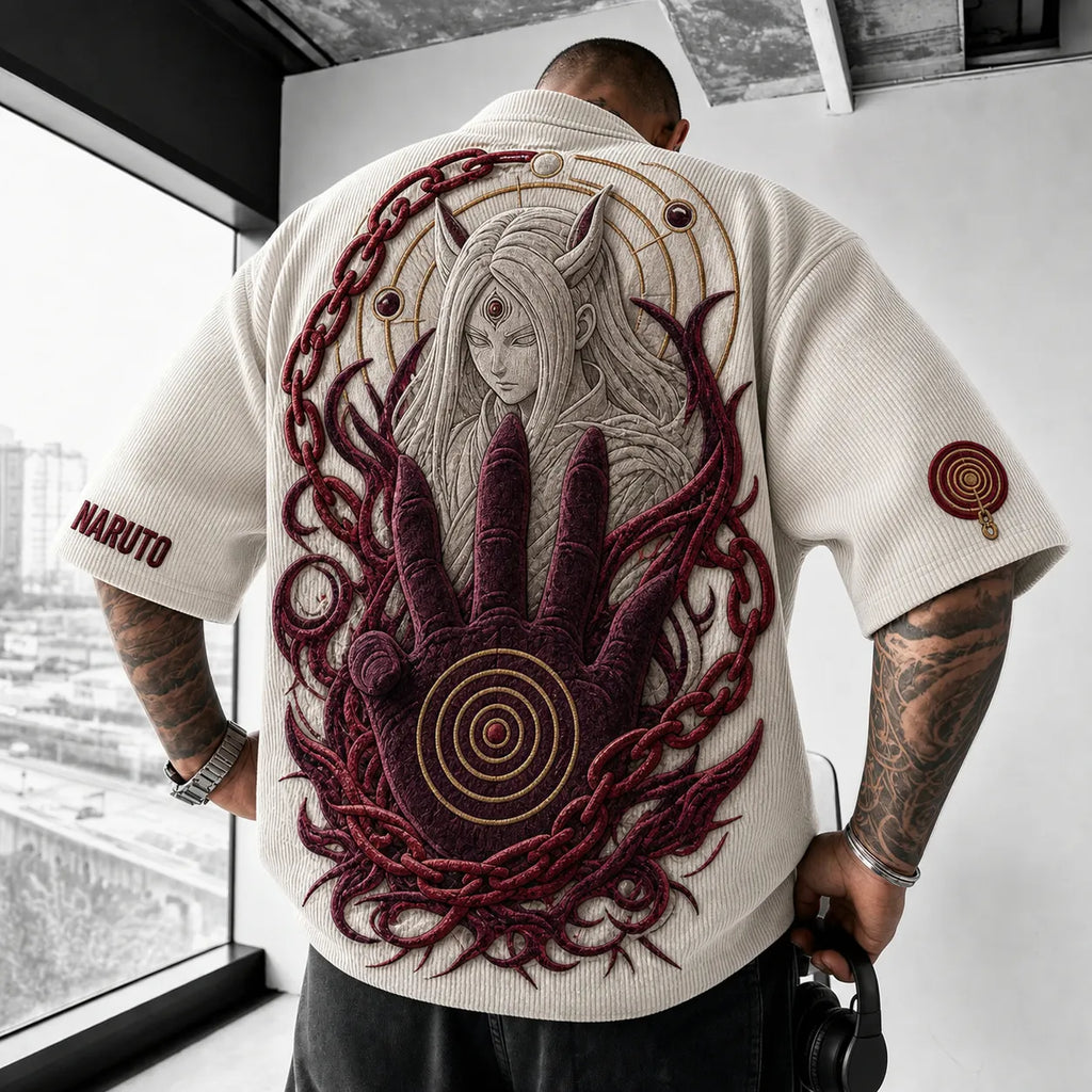 Naruto Unisex Anime-Style Retro Corduroy Oversized T-Shirt