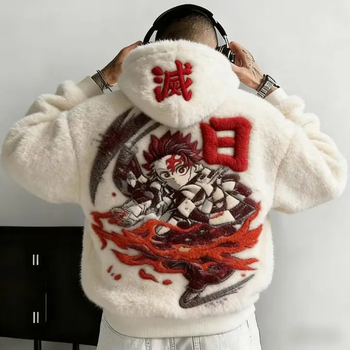 Demon Slayer Color Blocked Plush Hoodie