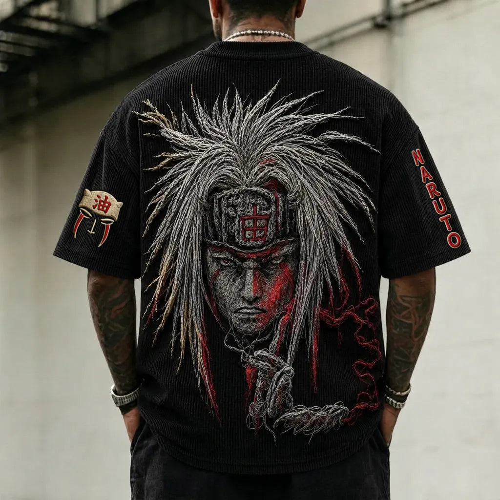 Naruto Unisex Anime-Style Retro Corduroy Oversized T-Shirt