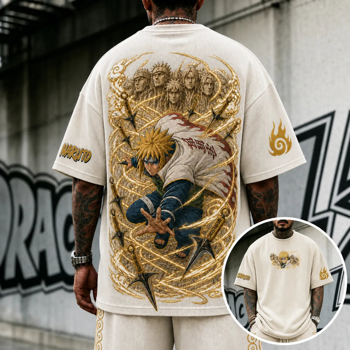 Naruto Unisex Anime-Style Retro Corduroy Oversized T-Shirt