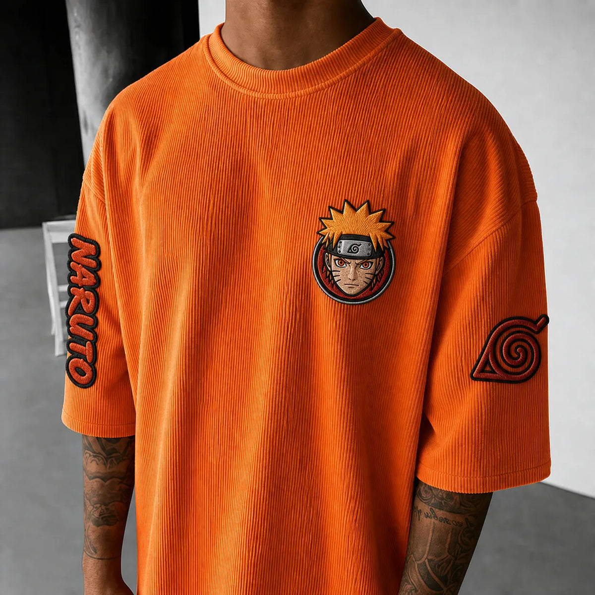Naruto Unisex Anime-Style Retro Corduroy Oversized T-Shirt