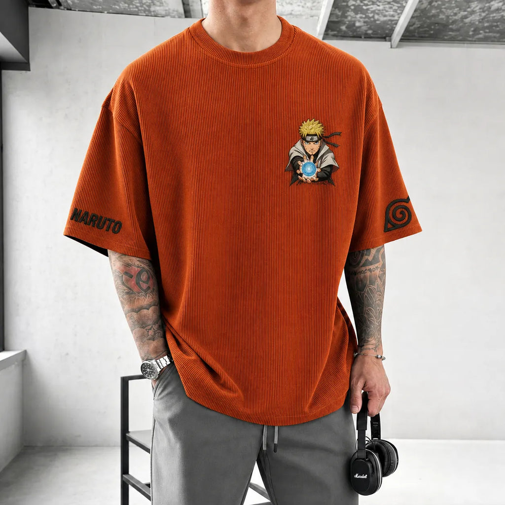 Naruto Unisex Anime-Style Retro Corduroy Oversized T-Shirt