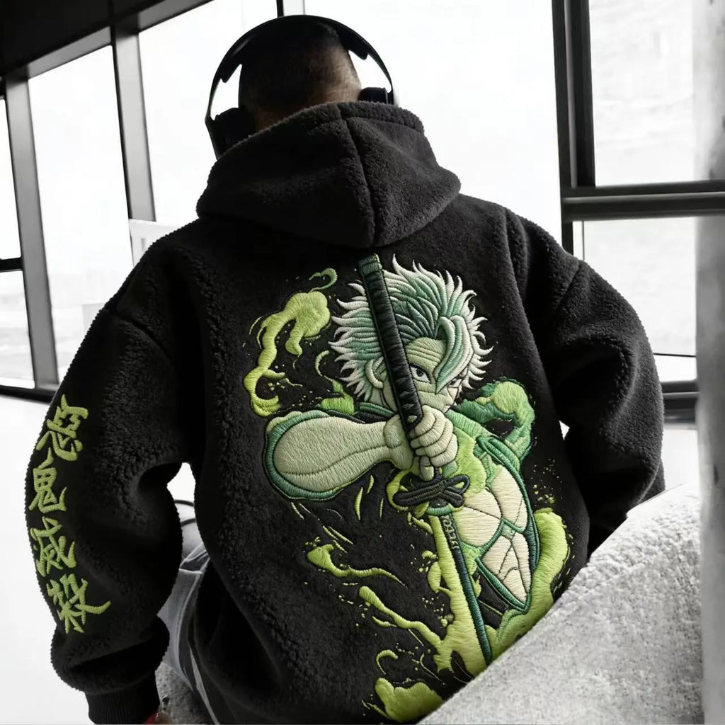 Demon Slayer Color-blocked Corduroy Hooded Sweatshirt