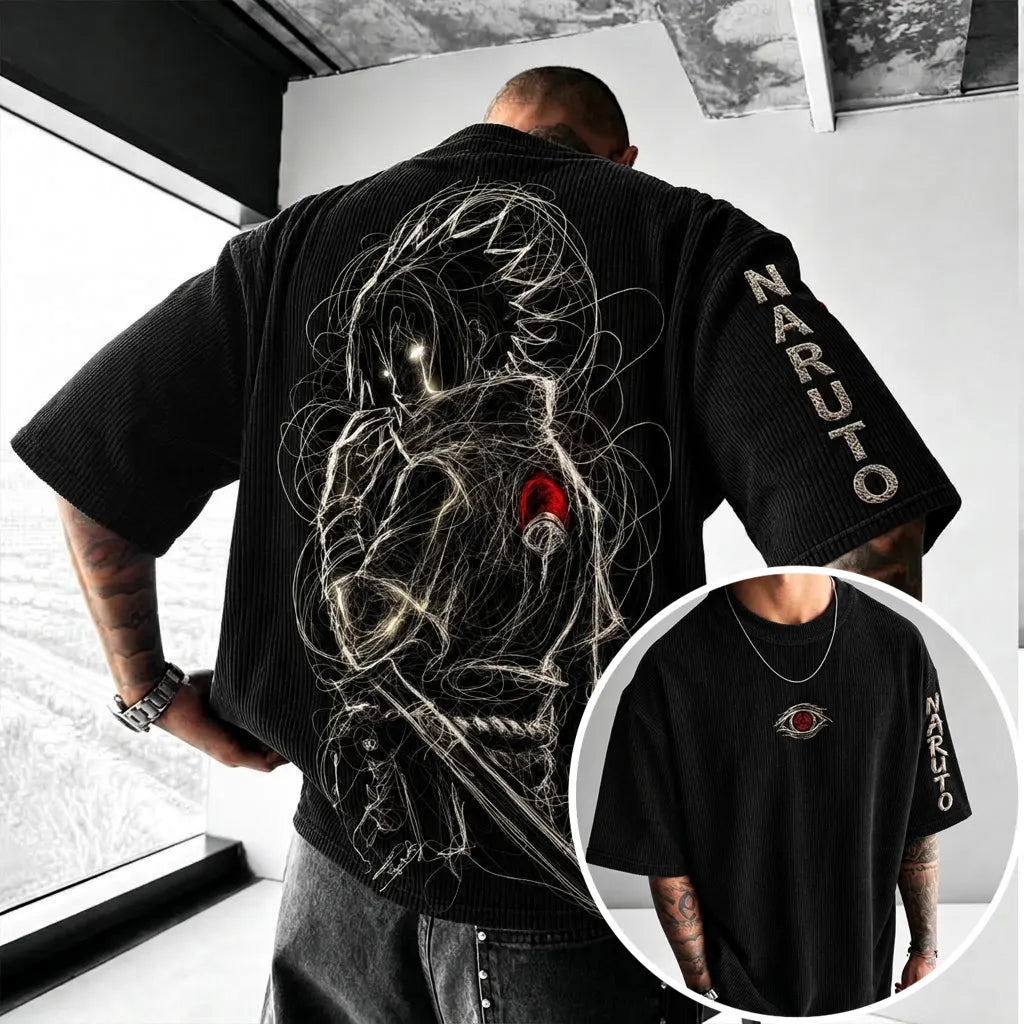 Naruto Unisex Anime-Style Retro Corduroy Oversized T-Shirt