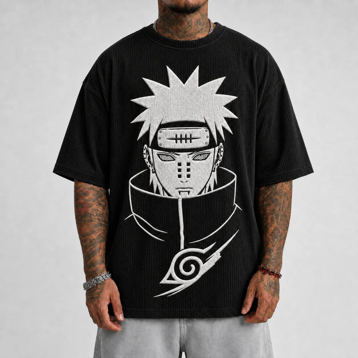 Naruto Unisex Anime-Style Retro Corduroy Oversized T-Shirt