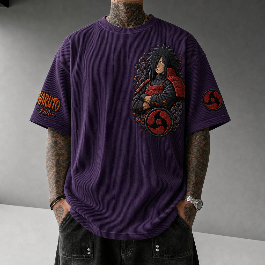 Naruto Unisex Anime-Style Retro Corduroy Oversized T-Shirt