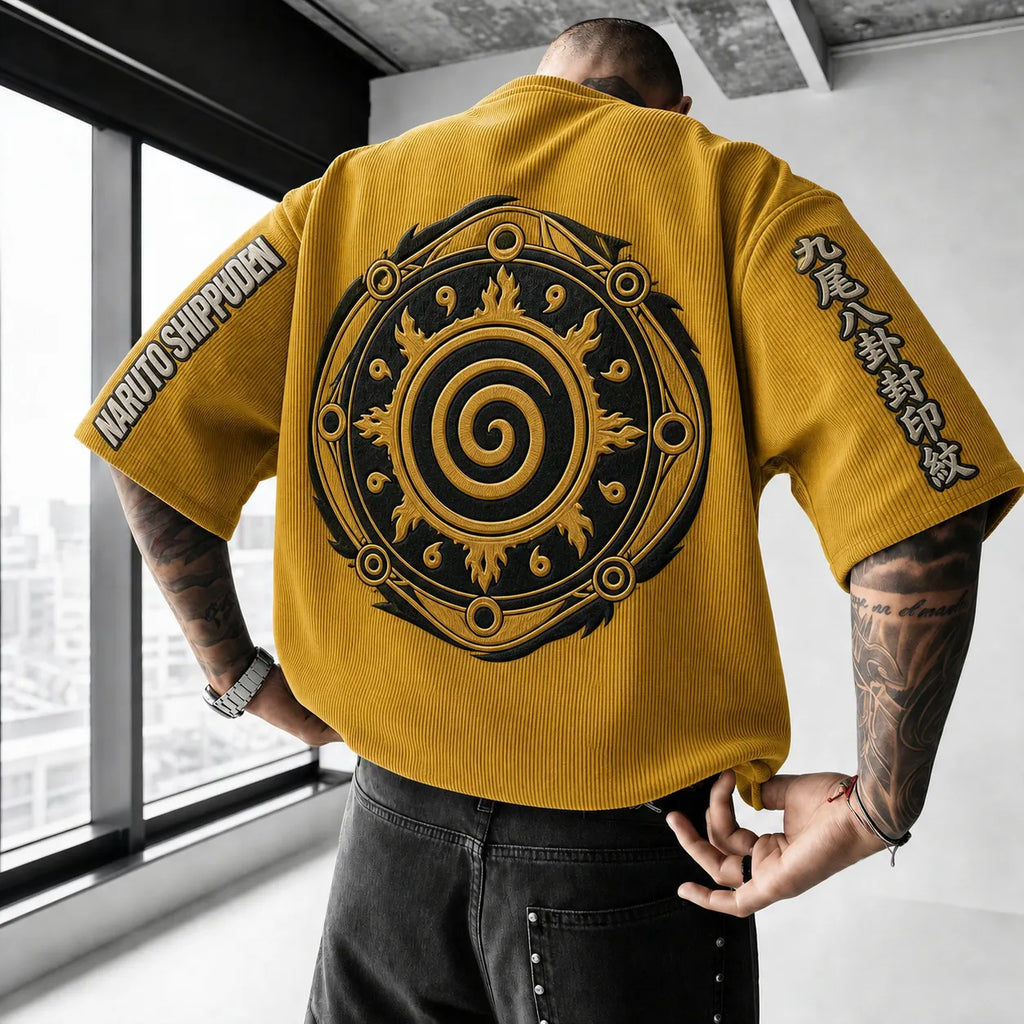 Naruto Unisex Anime-Style Retro Corduroy Oversized T-Shirt
