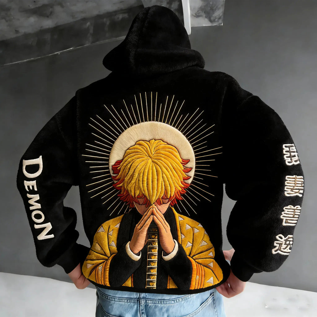 Demon Slayer Color-blocked Corduroy Hooded Sweatshirt