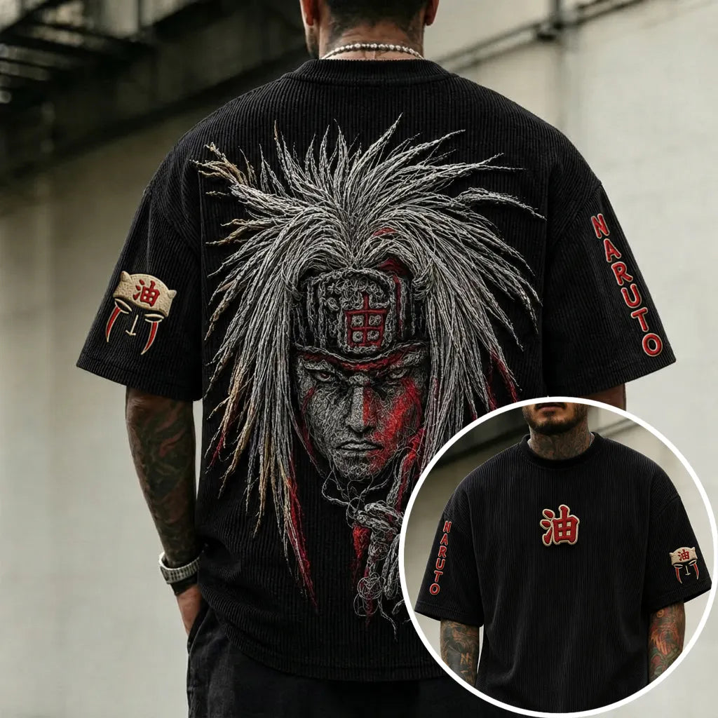 Naruto Unisex Anime-Style Retro Corduroy Oversized T-Shirt