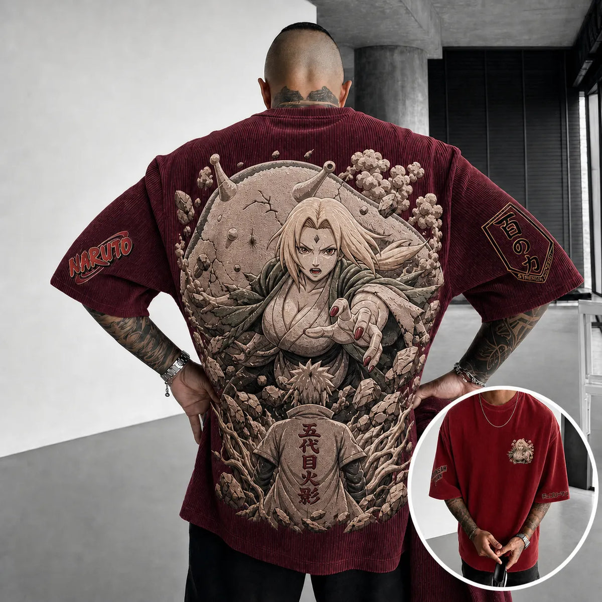 Naruto Unisex Anime-Style Retro Corduroy Oversized T-Shirt