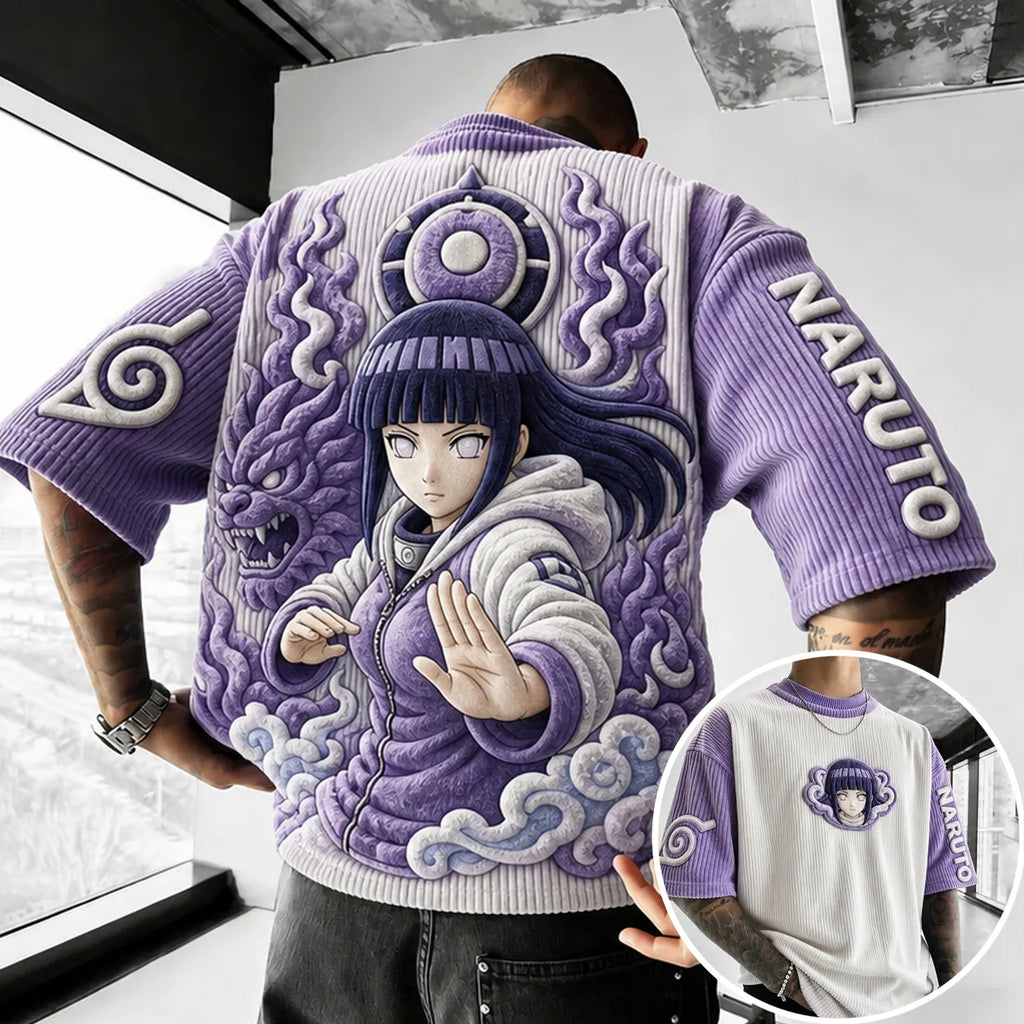 Naruto Unisex Anime-Style Retro Corduroy Oversized T-Shirt