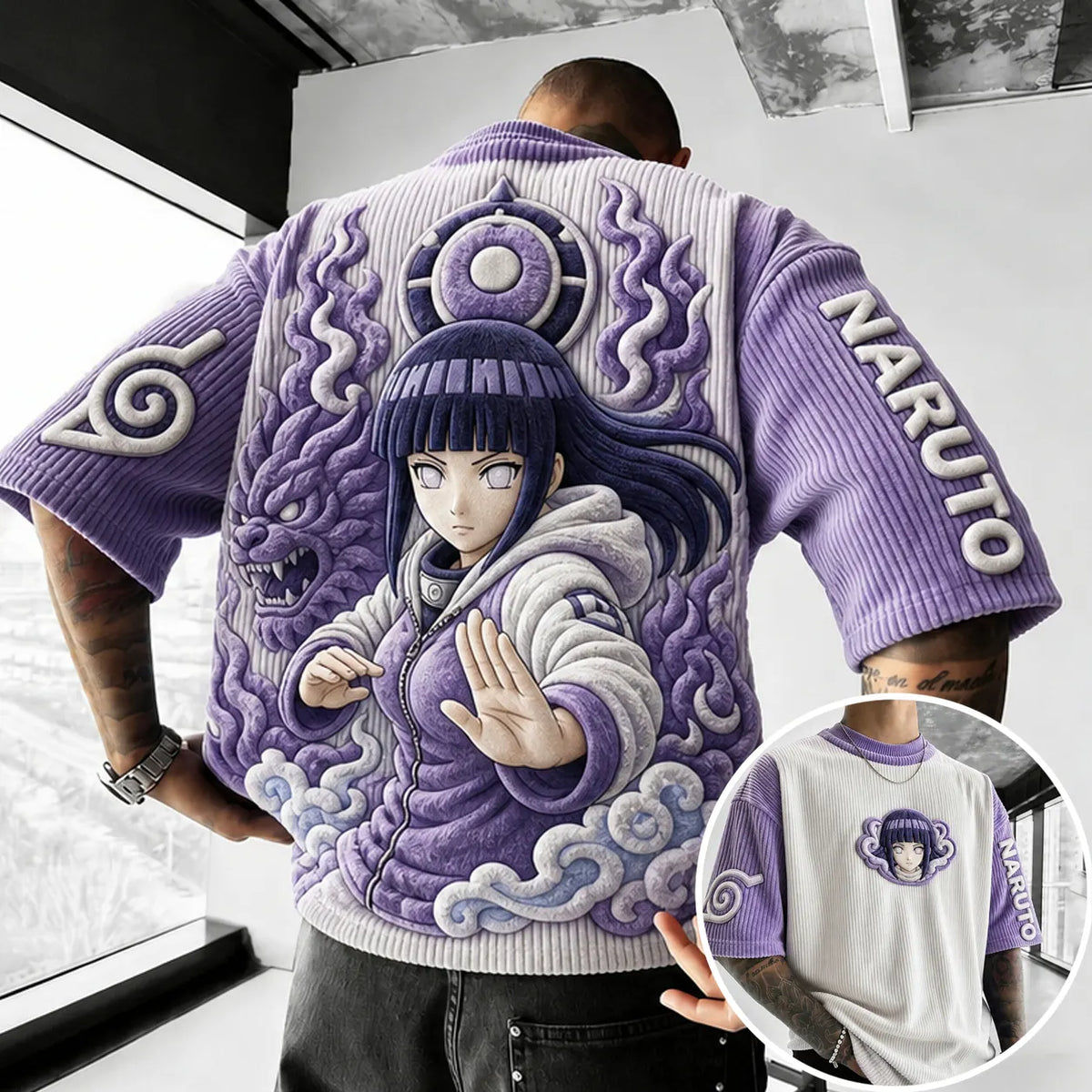 Naruto Unisex Anime-Style Retro Corduroy Oversized T-Shirt