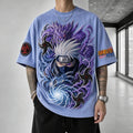 Naruto Unisex Oversized Anime-Print Vertical-Stripe Short-Sleeve T-Shirt
