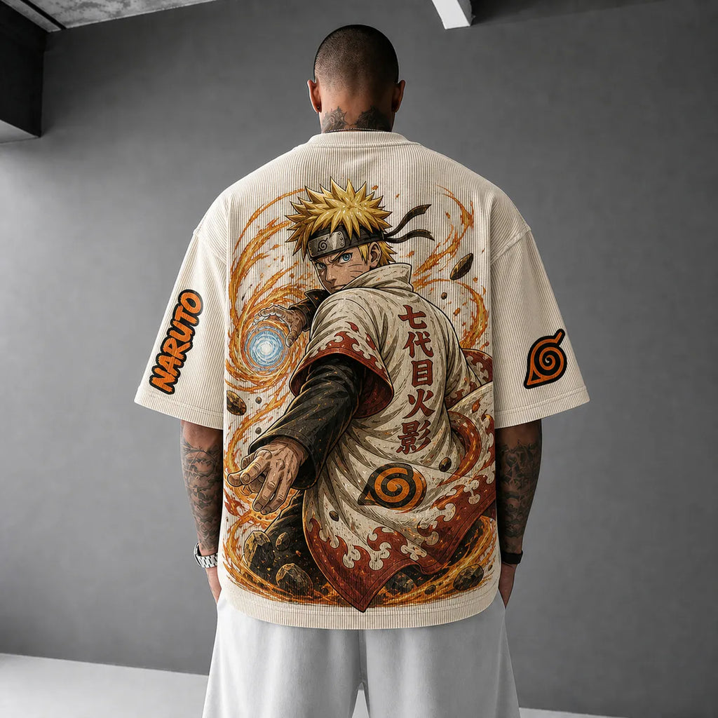 Naruto Unisex Anime-Style Retro Corduroy Oversized T-Shirt