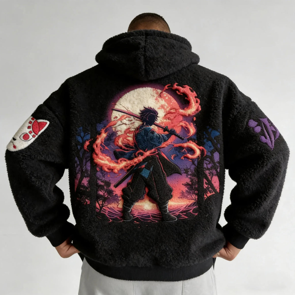 Demon Slayer Color-blocked Corduroy Hooded Sweatshirt